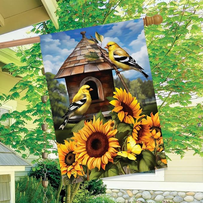 Briarwood Lane Goldfinches and Sunflowers House Flag