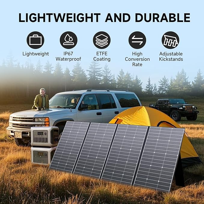 ALLPOWERS SP037 400 watt Solar Panel Foldable Portable Solar Charger with 25% High Efficiency Monocrystalline Cells, 400w Solar Panel IP67 Waterproof for RV Camping Motorhome Off-Grid Power Backup