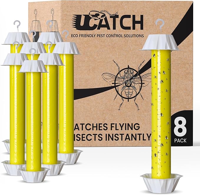 Sticky Fly Trap Indoor & Outdoor Pack of 8 | Hanging Fly Stick for Gnats, Flies, Wasps, Mosquitoes & Other Flying Bugs | Fly Trap Sticky | Fly Catcher Indoor | Flying Insect Trap Rolls | Ucatch