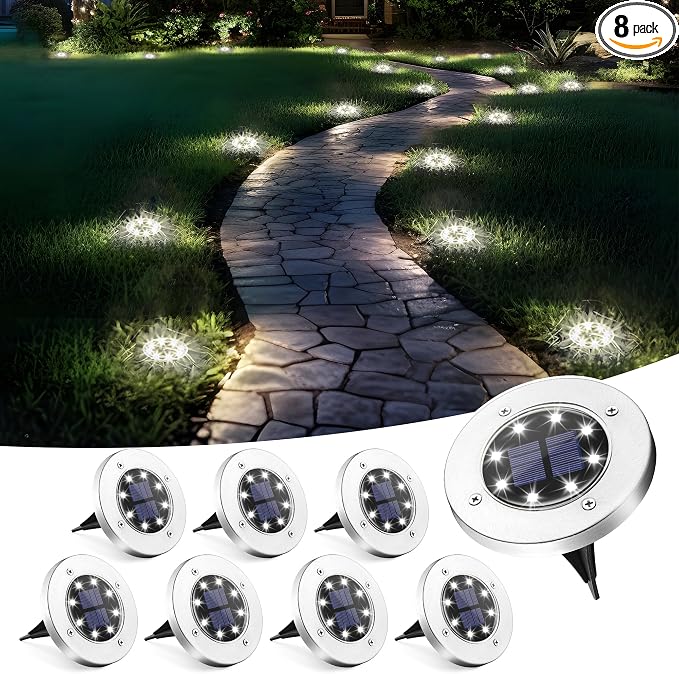 SOLPEX Solar Lights Outdoor Waterproof, 8 Pack Solar Ground Lights, Solar Garden Lights Landscape Lighting for Pathway Driveway Patio Backyard Walkway (Cool White)