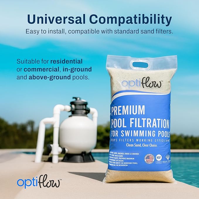 OptiFlow Pool Filter Sand, Premium Filtration with Pure Silica Formula, 50 Lbs - Swimming Pool System Accessories and Supplies for Cleaning and Maintenance
