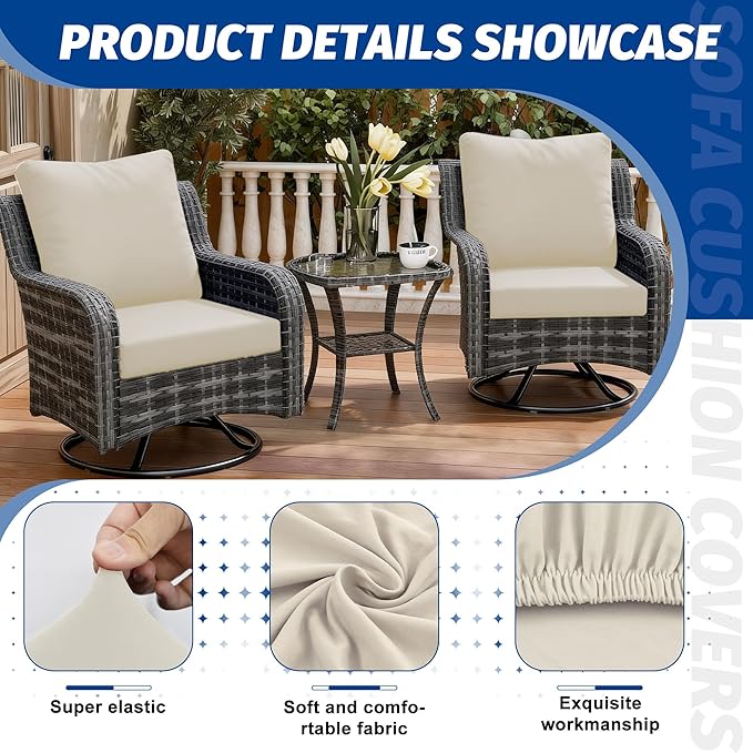 Patio Stretch Cushion Covers, Outdoor Sofa slipcovers for Patio Furniture Cushion Covers, Washable Reusable Furniture Protector (4PCS, Beige)