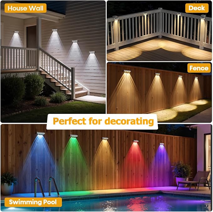 NIORSUN Solar Fence Lights, 12 Pack LED Outdoor Solar Deck Lights with Lenses, RGB Color, IP65 Waterproof, Solar Lights for Outside, Wall, Patio, Railing, Yard (White)