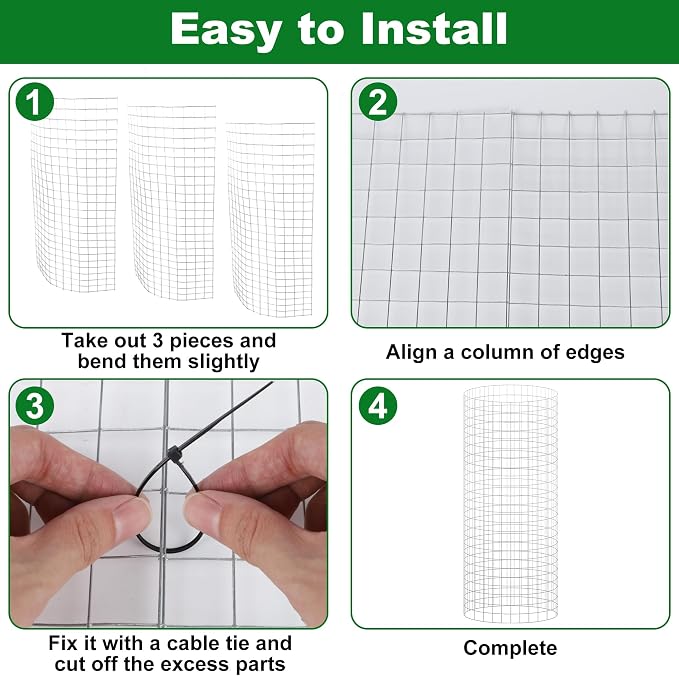winemana 12 Set Garden Plant Protector Cage,36 Pcs 24x12 IN Metal Wire Protectors for Plants, Protection Cages with Stakes Nylon Ties Animals Barrier to Keep Rabbit Chicken Away from Flower Vegetables