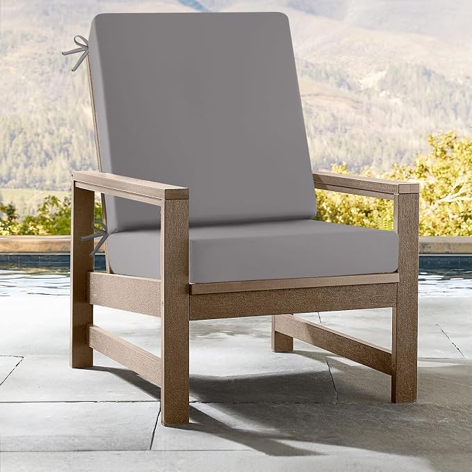 idee-home Outdoor Patio Dining Chair Cushion, High Back Density Foam Chair Cushions Seat with Removable Cover, WeatherResistant Indoor Deep, Grey