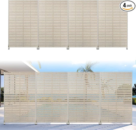 Privacy Screen Outdoor 72" Hx47 W Freestanding Privacy Panel with Stand, HDPE Decorative Privacy Fence with Sandblasting Louver Pattern, Patio Divider Screen, Privacy Screens for Outside