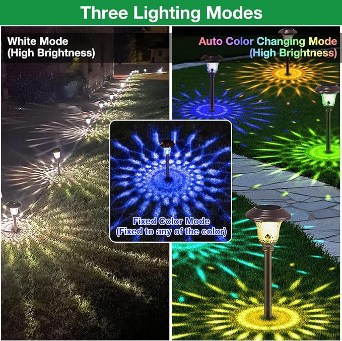 8 Panels 32in(H)×10ft(L) Decorative Garden Fence+8 Pack Solar Pathway Lights