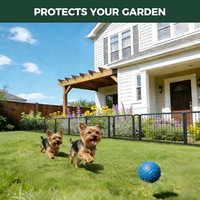 FXW Garden Fence Outdoor for the Yard – 17in(H) x 19.6ft(L) Heavy Duty Metal Animal Barrier for Dog, No Dig Decorative Dog Fence, 8 Panels, Black
