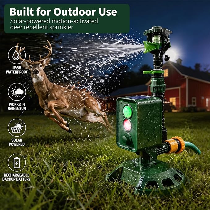 Solar Motion-Activated Animal Repellent Sprinkler for Lawn & Garden Water Spray Deterrent for Cats, Dogs, Deer, Squirrels & Skunks
