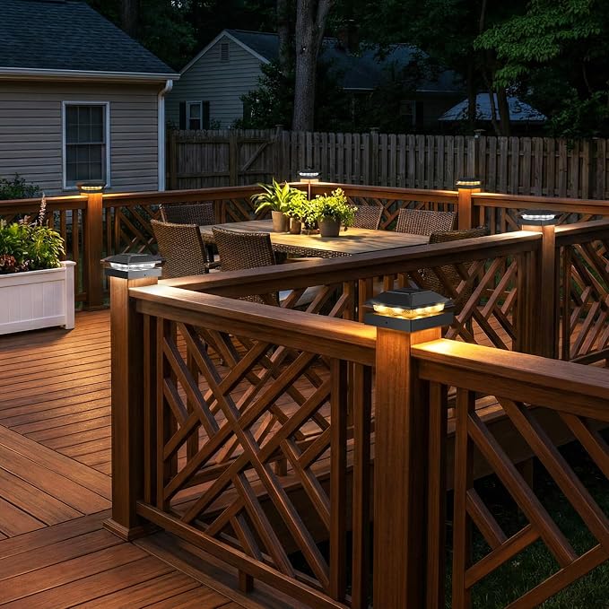 Peasur 4x4 Solar Post Cap Lights, 2 Modes 16 LED Post Solar Lights Waterproof, 12 Pack Black Fence Deck Lights Fit Wooden/Vinyl Post for Porch Patio