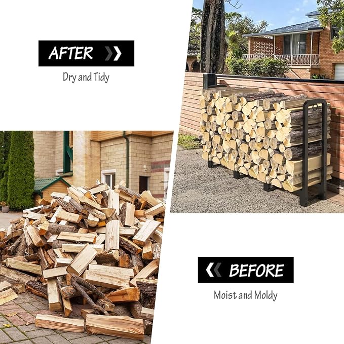 SunyesYoon Firewood Rack Outdoor 4ft with Waterproof Cover - Heavy Duty Log Racks Indoor Holder, Upgraded Adjustable Fire Wood Racks, Storage Organizer Stand Tool for Fireplace, Black