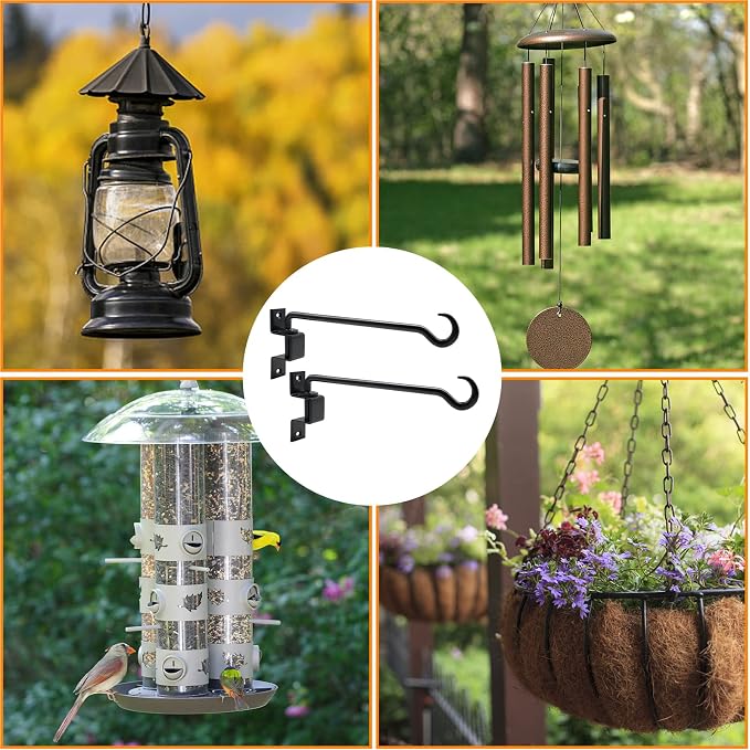 12 inch 2 Pack Swivel Plant Hangers Outdoor Heavy Duty - Black Iron Plant Hanging Hook Bracket for Flowers Baskets Pots Bird Feeder Lanterns Wind Chimes