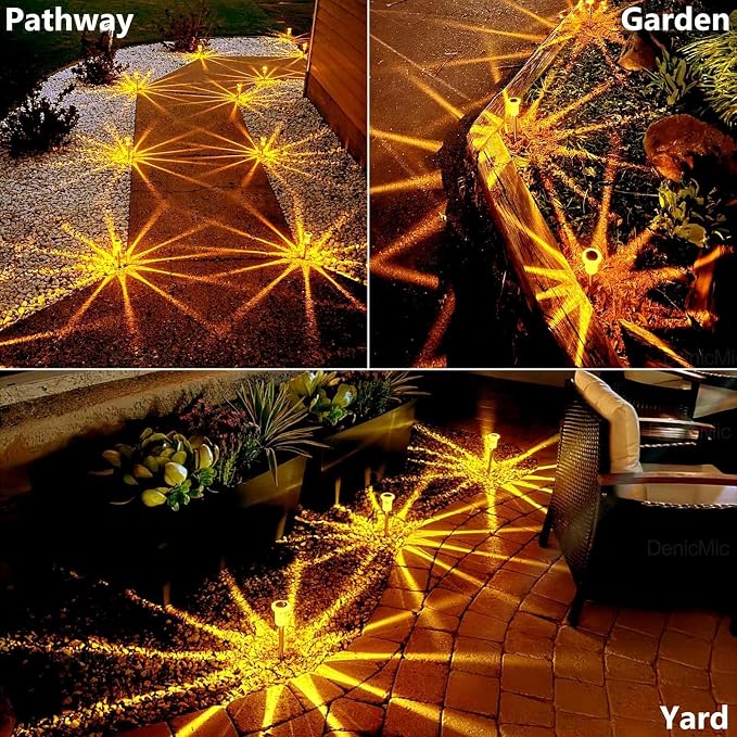 DenicMic Solar Fall Lights Outdoor Waterproof 10 Pack Orange LED Fall Decor | Yard Garden Pathway Walkway Patio Diamond-like Style Starburst Light Pattern, Acrylic/Stainless Steel, Autumn/Halloween Decor