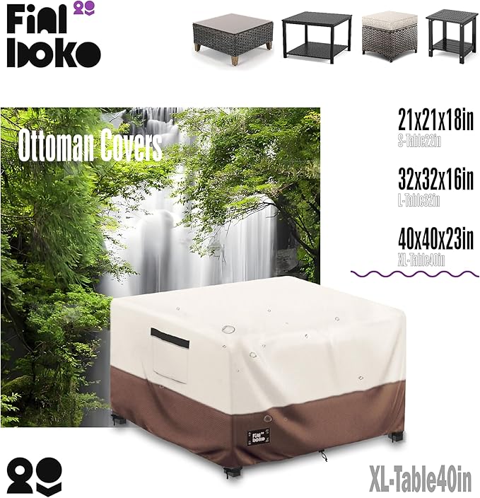 Patio Ottoman Cover,40"L x 40"W x 23"H Square Patio Dining Table Cover for Outdoor Furniture,100% Waterproof 600D Heavy Duty Outdoor Table Cover,Beige&Brow