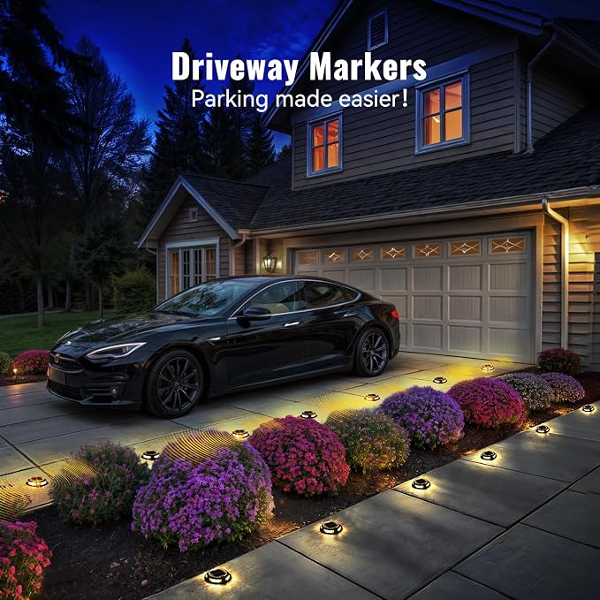 Solar Driveway Lights Outdoor 12 Pack, RGB Colors Solar Deck Dock Lights Outdoor Waterproof IP68, 3 Dynamic Light Modes Driveway Marker for Warning Stair, Boat Dock, Step, Walkway, Garden Decor