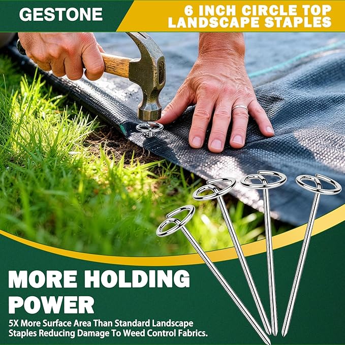 120 PCS Landscape Fabric Staples Pins,Thickened 8 Gauge Circle Top Landscape Fabric Stakes, 6 inch Galvanized Weed Barrier Stakes Pins with Removal Tool, Garden Staples for Weed Barrier Fabric