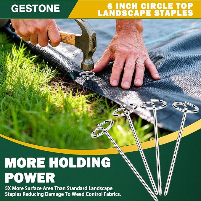 60 PCS Landscape Fabric Staples Pins,Heavy Duty Circle Top Landscape Fabric Stakes, 6 inch Galvanized Weed Barrier Stakes Pins with Removal Tool,Reusable Garden Staples for Weed Barrier Fabric