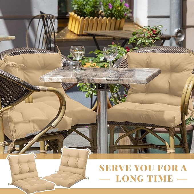 Marsui 4 Pcs Outdoor Indoor High Back Chair Cushions Patio Furniture Tufted Pillow with Ties Water-Resistant Replacement Outdoor Rocking Chair Cushions, 42 x 21 Inches (Beige,Solid Color)