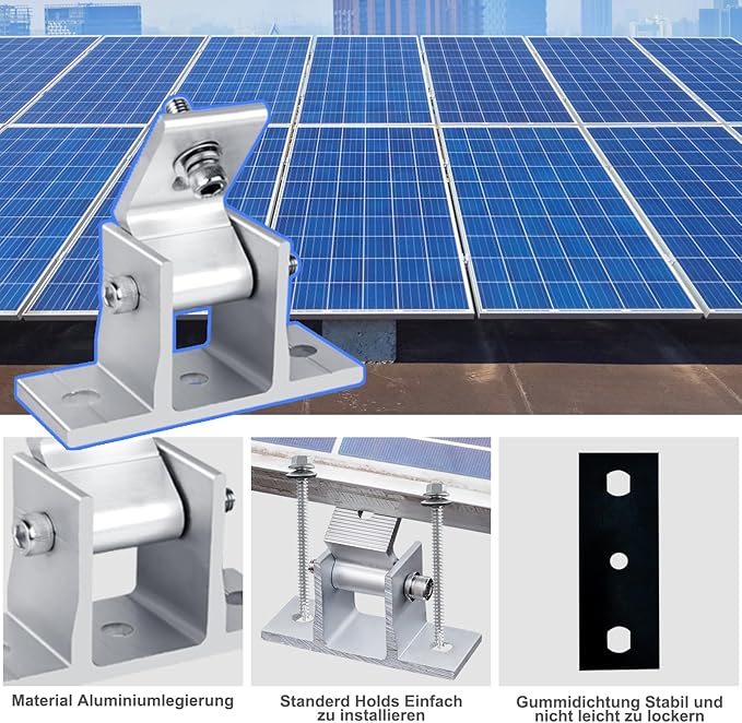 4PCS Solar Panel Mounts - Adjustable Brackets for RV & Flat Roofs, Tilt Angle 10-60