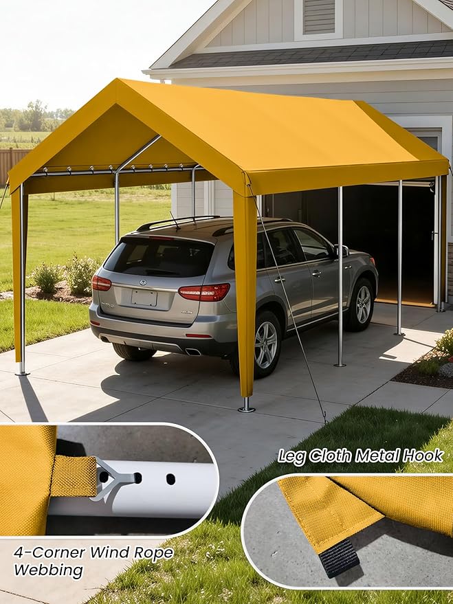 10 x 20 Ft Carport Replacement Cover, Heavy Duty Outdoor Car Tarp Canopy, Waterproof & UV Protected Tear Oxford Tarp with Ball Bungees (Frame is Not Included)