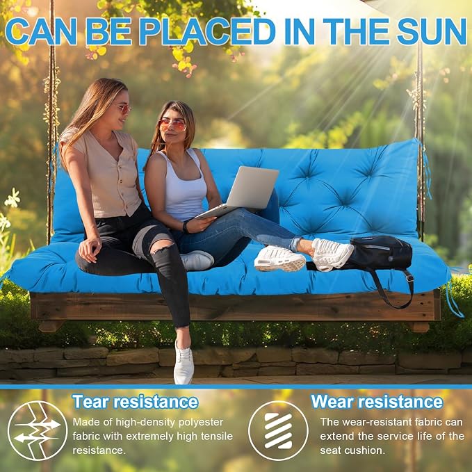 Premium 5" Thick Waterproof Porch Swing Cushions Sturdy Durable 2 Seat Replacement Outdoor Swing Cushions with Backrest&Ties Bench Cushion for Outdoor Furniture Backyard Patio Garden