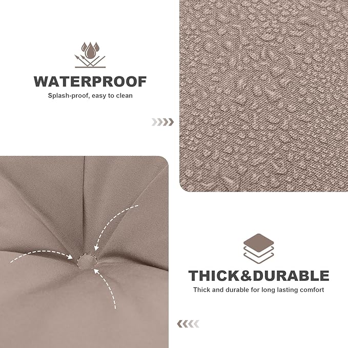 Outdoor Swing Cushions,Waterproof Swing Cushions 3 Seater Replacement with Backrest,Outdoor Thickened Bench Cushion with Ties for Porch,Patio,Backyard,Garden and Lawn (Khaki 60 * 40 in)
