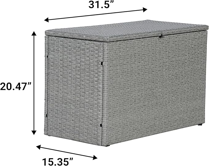 happimess TRK1000A Nino 31.5" Modern Minimalist Outdoor Faux Wicker Deck and Patio Storage Box, Gray, Soft-Close, for Package Delivery, Patio Furniture, Cushions, Gardening Tools, Pool Supplies
