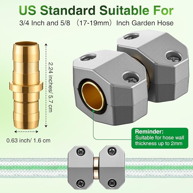 Dreyoo 4 Pack Metal Hose Mender for 5/8” and 3/4” Hoses, Aluminum & Brass Heavy Duty Hose Repair Kit, Easy to Use Mender, Leakproof Connection Design