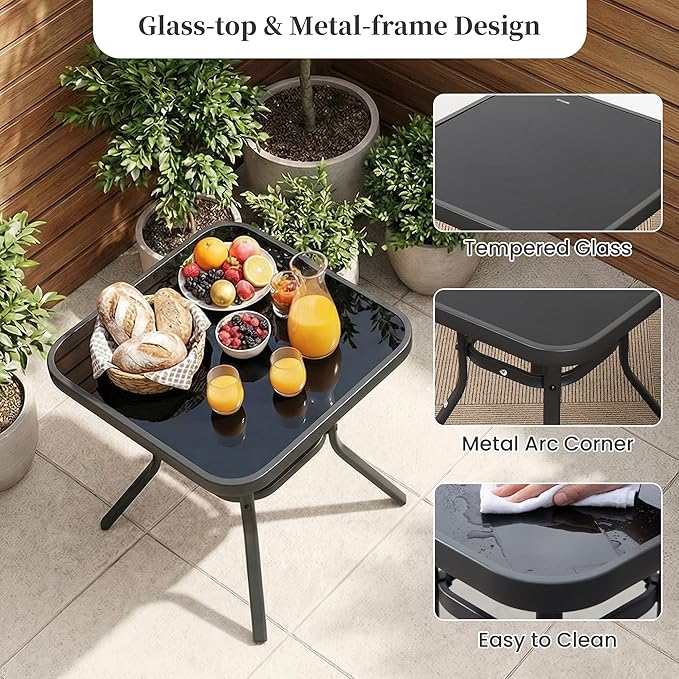 COSIEST 3 Piece Bistro Set Patio Rocking Chairs Outdoor Furniture w Beige Cushions, Glass-Top Table for Garden, Pool, Backyard