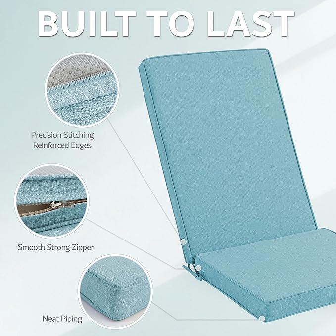 Adirondack Chair Cushions Set of 2 - Removable Covers, Water-Repellent & Fade-Resistant Faux Linen, Securing Straps, Non-Slip Bottom, Fit for Most Outdoor Adirondack & Rocking Chairs - Teal