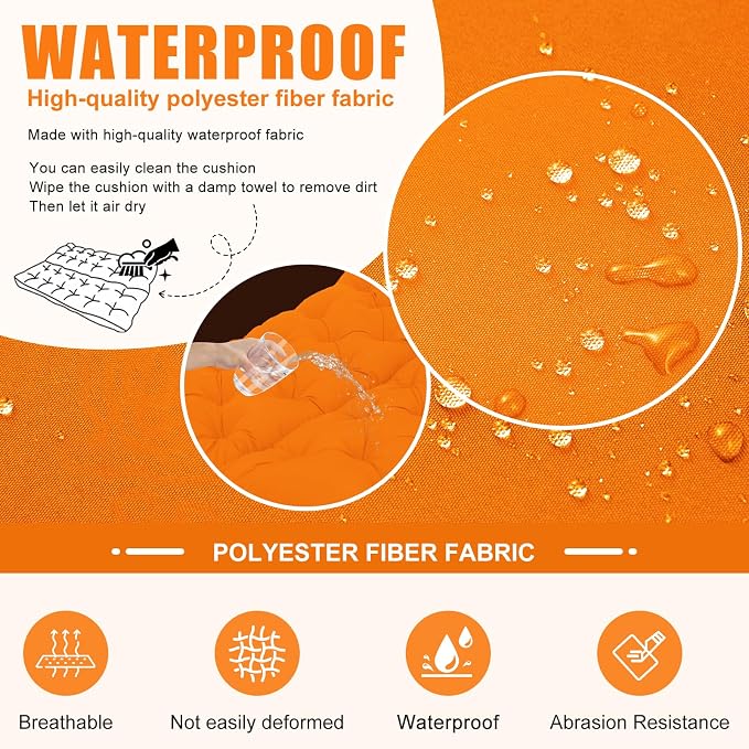 Porch Swing Cushions Outdoor 70 inch x 40 Waterproof Swing Cushions 3 Seater Replacement with Backrest & 8 Ties 5" Thick Bench Swing Cushions for Outdoor Furniture Patio(Orange)