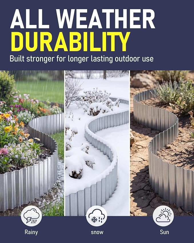 Corrugated Metal Garden Edging, 6"×40Ft Landscape Edging Border for Garden, Flower Bed, Lawn and Landscape Edging (Silver)