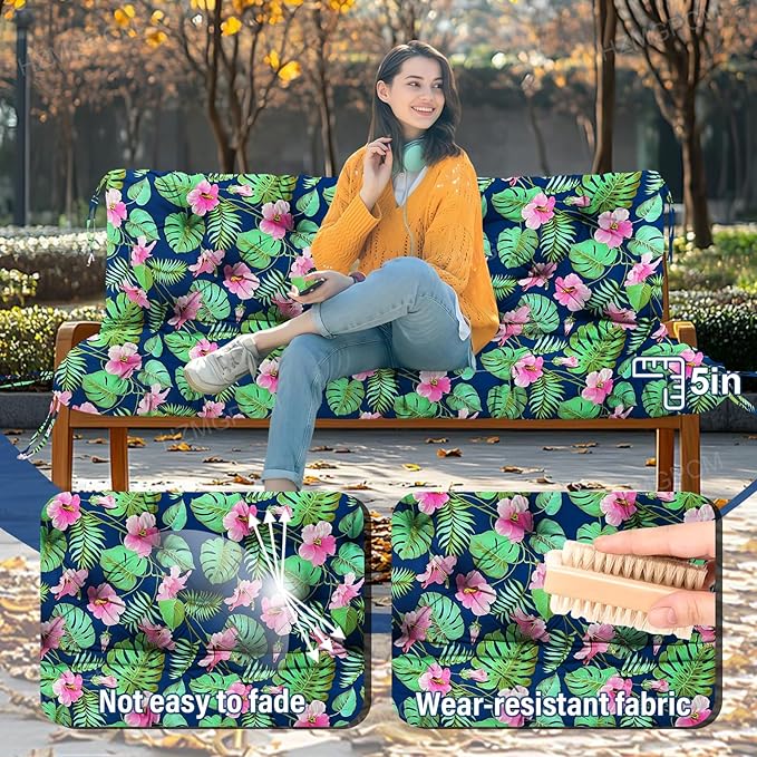 Premium 5" Thick Waterproof Outdoor Swing Cushions Sturdy Durable 2 Seat Replacement Porch Swing Cushions with Backrest&Ties Bench Cushion for Outdoor Furniture Backyard Patio