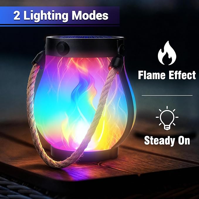 Jyoiat Christmas Solar Flame Lantern Hanging Outdoor Waterproof - Dancing Flame Lanterns with Dual Charging Modes of Solar & USB for Garden or Yard Decorations (Multicolor - 1 Pack)