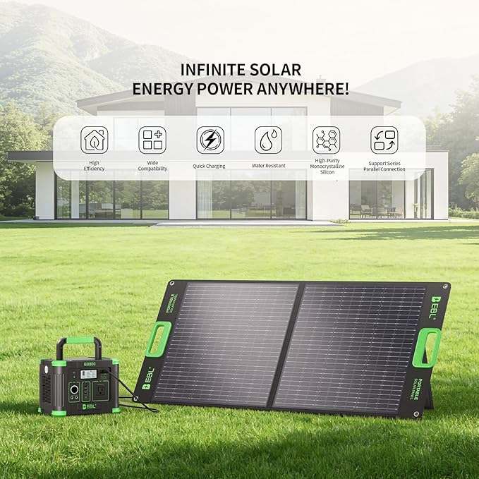 EBL 300W Portable Power Station with 100W Portable Solar Panel, 288.6Wh USB-C PD60W 300W Pure Sine Wave Solar Generator, Foldable Solar Panel for Camping, Emergency Backup