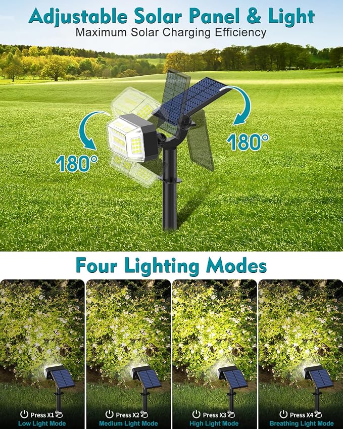Solar Spot Lights Outdoor Waterproof IP65, [102 LEDs /6 Pack] Solar Spotlights with Adjustable Light & Panel, 4 Modes Landscape Flood Powered Lights for Outside Yard Garden Pathway(Cool White)
