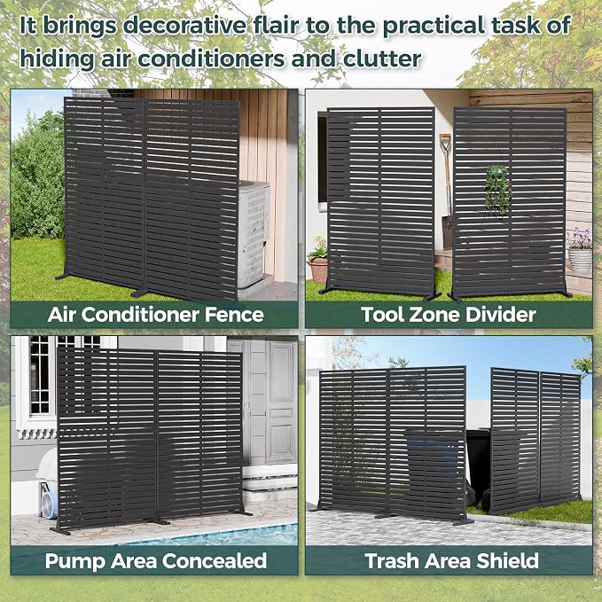 Privacy Screen Outdoor 72" Freestanding Privacy Panel with Stand, HDPE Decorative Privacy Fence with Louver Pattern, Air Conditioner Fence, Patio Divider Privacy Screens for Outside, Balcony