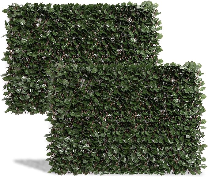 DOEWORKS Expandable Fence Privacy Screen for Balcony Patio Outdoor(Double Sides Leaves), 2PCS Faux Ivy Fencing Panel for Backdrop Garden Backyard Home Decorations