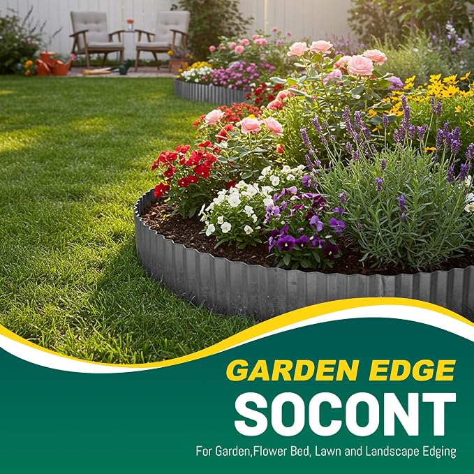 Corrugated Metal Garden Edging, 10"×20Ft Landscape Edging Border for Garden, Flower Bed, Lawn and Landscape Edging (Gun Silver)