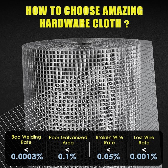 GoldPeak Hardware Cloth 1/2 inch 72 inches x 50 feet 19-Gauge, Chicken Wire Fencing, Galvanized Wire Mesh Roll, Gopher Wire Fence Roll, Mesh & Wire Cloth, Cage Wire, Garden Guard