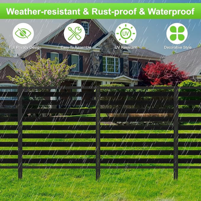 Outdoor Privacy Fence Screen 3 Panels, 54.5" H × 39.4" W Metal Air Conditioner Fence, No-Dig Pool Equipment Enclosure with Metal Stake, AC Unit Cover, Trash Bin Hider for Garden&Backyard, Black