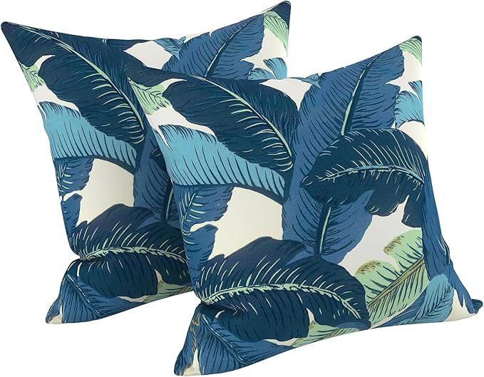 LVTXIII 2 Pack Outdoor Throw Pillow Covers for Patio Furniture, 16x16 Inch Square Pillow Case, Water-Repellent Cushion Covers for Garden, Porch, Sofa, Swaying Palms Blue