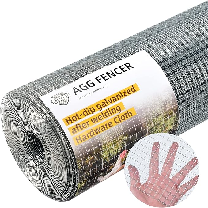 Hardware Cloth 1/2 inch 48 x 50ft Chicken Wire Fencing 19Ga, Hot Dipped Galvanized After Welding Garden Plant Supports Welded Metal Chicken Wire Fence, Poultry Animal Netting Cage Screen