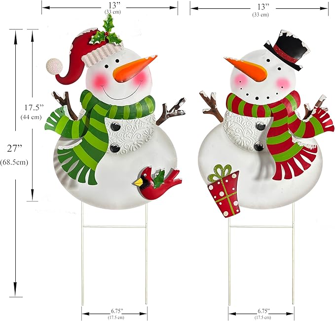Outdoor Christmas Decorations,2 Pack Snowman Garden Stakes Decoration, Metal Holiday Yard Art, Winter Outdoor Decor, Metal Garden Lawn Decor for Xmas Pathway Patio