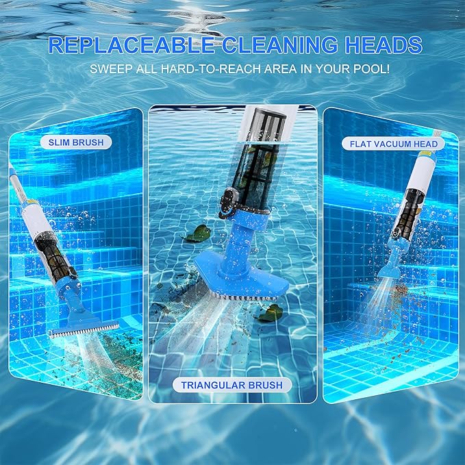 4 in 1 Cordless Rechargeable Small Pool Vacuum spa hot tub 90 Mins Running Time, 12 Gallons/Min Powerful Suction