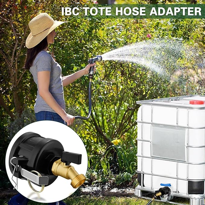 IBC Tote Adapter, 2" Cam Lock for 275-330 Gallon IBC Tote Tank with 2packs Groove Fittings, IBC Tote to Garden Hose Adapter with Brass Hose Faucet (3/4" Male NPT Inlet ×3/4" Male GHT Threaded)
