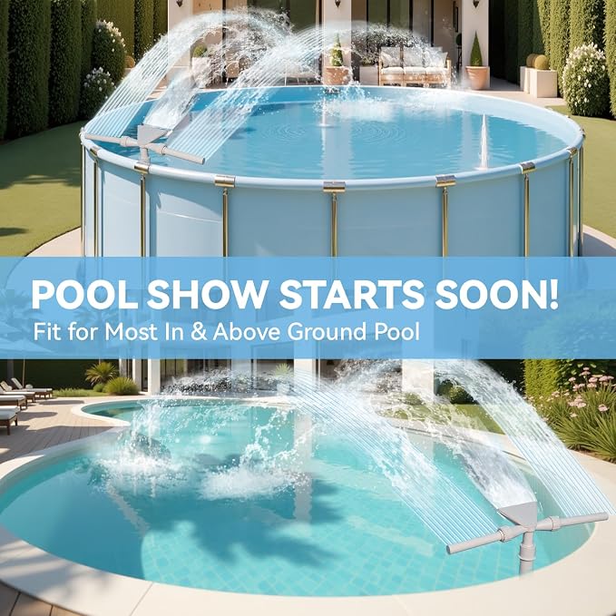 Pool Fountain with Lights for Above and Inground Pools, Dual-Layer Spray Solar Power Pool Waterfall Sprinkler Chiller Aerator, Water Fountain Swimming Pool Accessories (Light Gray)
