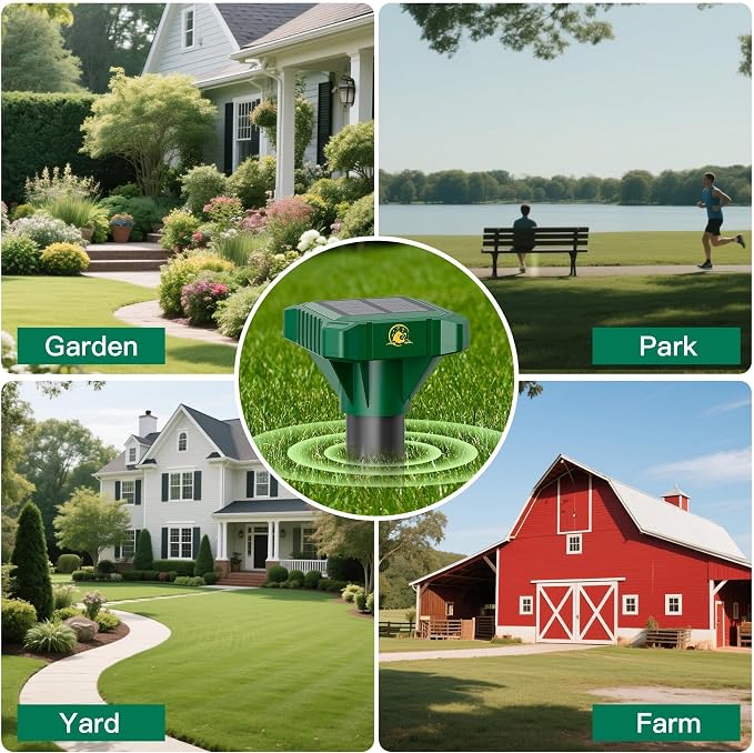 8 Pack Mole Repellent Solar Powered, Gopher Repellent Ultrasonic for Lawns, IP65 Waterproof Mole Deterrent for Yard, Outdoor Pest Control for Groundhog, Vole, Armadillo, Chipmunk, Snake