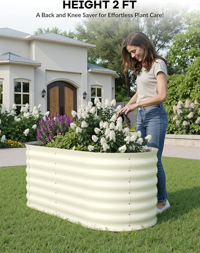GarveeLife 4x2x2 ft Galvanized Raised Garden Bed - 24 in Tall Metal Planter Box for Vegetables, Flowers, Herbs, Rust-Resistant Outdoor Garden Box, Easy Assembly Raised Beds for Gardening, Beige