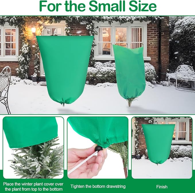 12 Pack Winter Plant Covers Freeze Protection 2 Size 47" x 32" and 24" x 32" Winter Frost Cloths Blankets with Zipper Drawstring Tree Covers for Outdoor Plants Shrubs Potted Trees